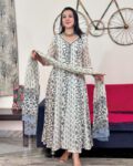 Black White Printed Anarkali Cotton  Pant