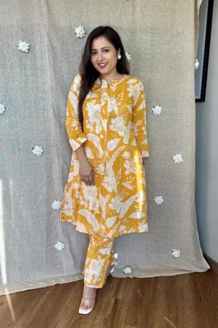 Trending leaves Printed Cotton Kurta Pant