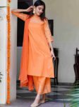 Orange With Golden Lines Cotton Kurta Pant