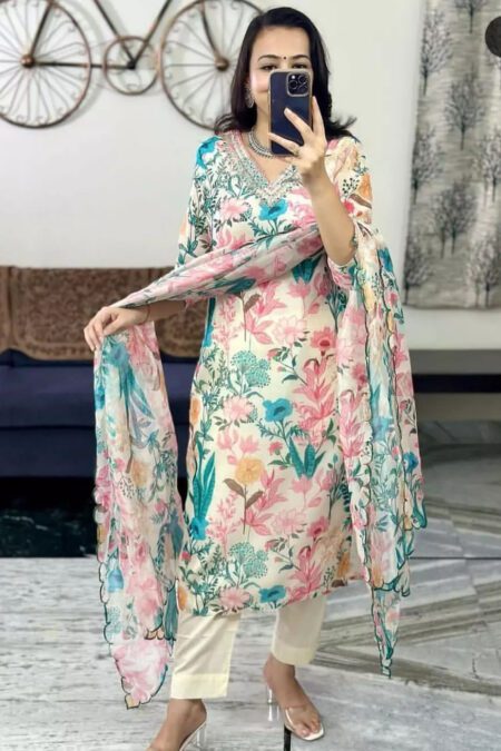 Trending Floral Flower leaves Printed  Kurta Pant