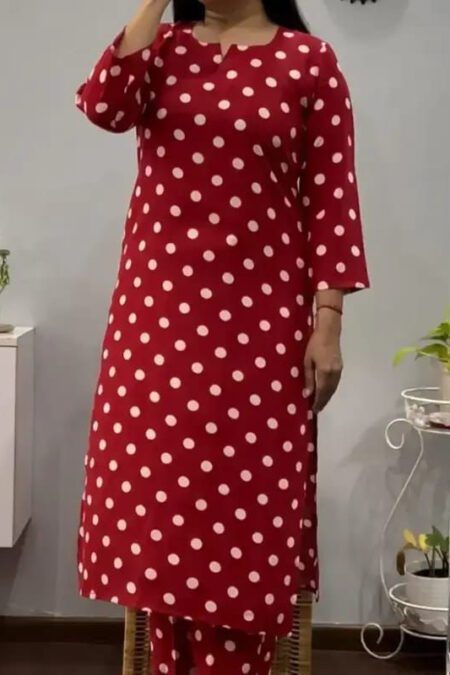 White Dot Printed Cotton Kurta Pant