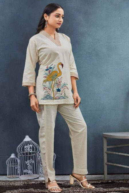 Bird Embroidery Cotton Co-ord Set