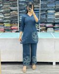 Pure Cotton Slub With Thread  Work Co-ord Set