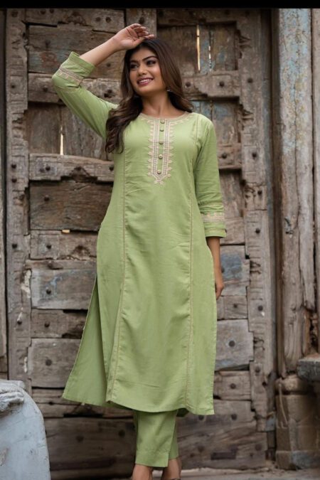 Green Cotton Kurta Pant