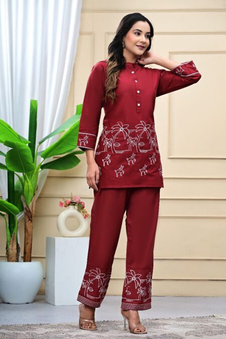 Red Cotton Full Heavy Embroidered Work