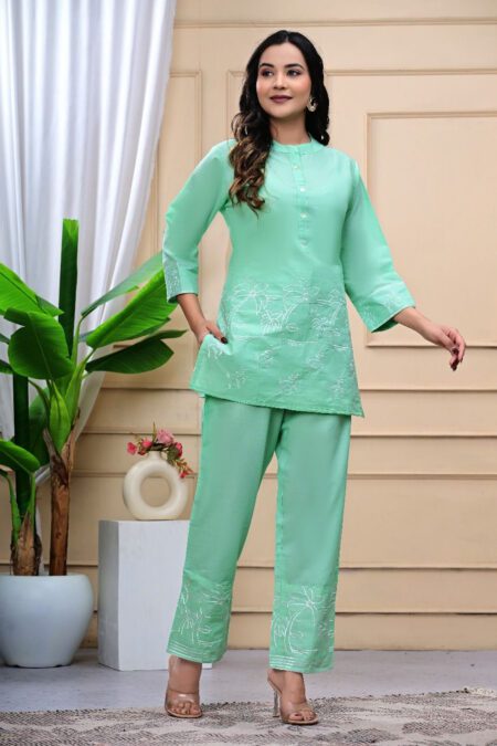 Green Cotton Full Heavy Embroidered Work