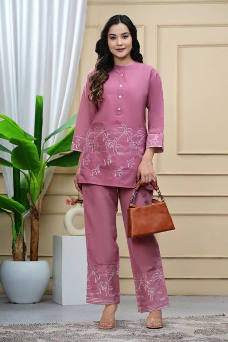 Pink Cotton Full Heavy Embroidered Work