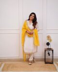 Heavy Chanderi Suit Set With Digital Print With Yellow Lace Dupatta