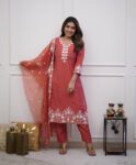 Roman Silk Beautiful Mirror & Thread Embroidery Work With Organza Dupatta