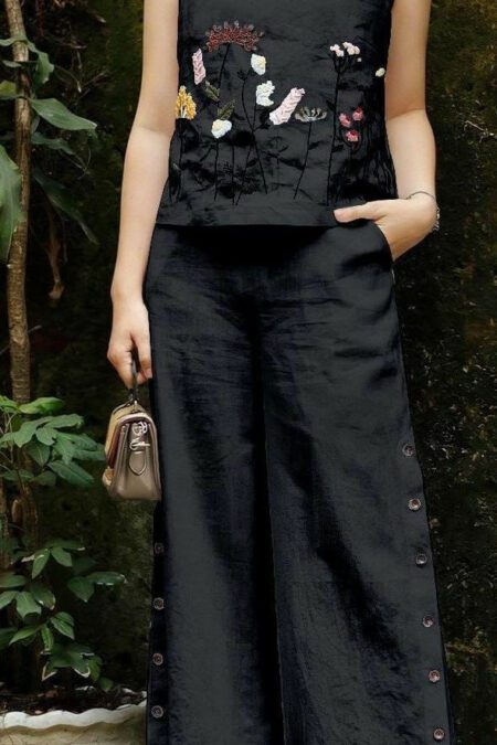 Black Cotton Full Heavy Flower Embroidered Work
