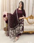 Pure Cotton kurti with self print with pant and mulmul printed dupatta