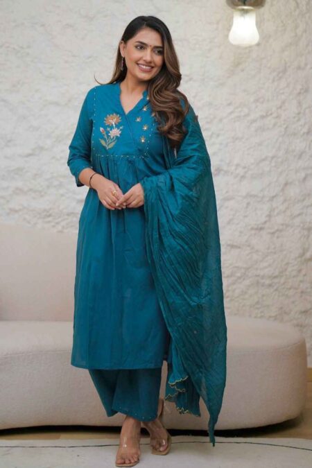 Beautiful cotton Kurti, pant and dupatta set