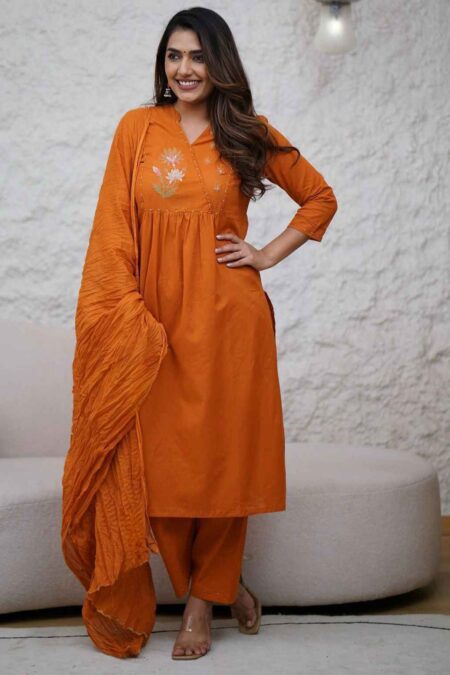 Beautiful cotton Kurti, pant and dupatta set