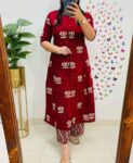 Aline pattern red Cotton Kurta and Palazzo Set