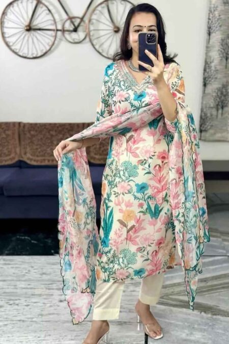 Bea Digital Print Organza Suit Set