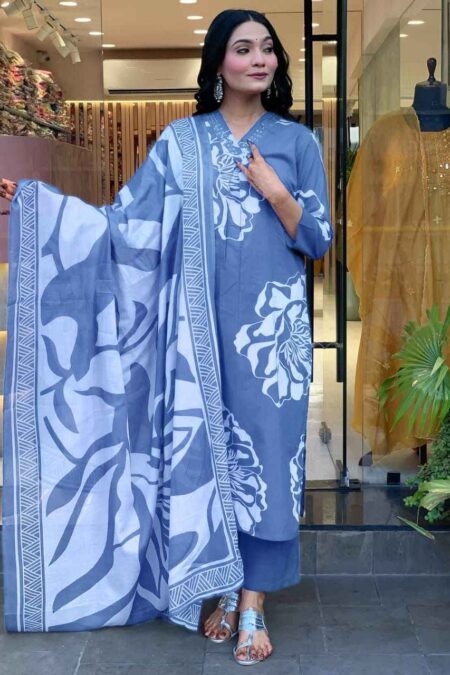 Beautiful Cotton Fabric Kurti Pant & Dupatta