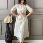 White Bush Katha Cotton Kurta and Palazzo Set