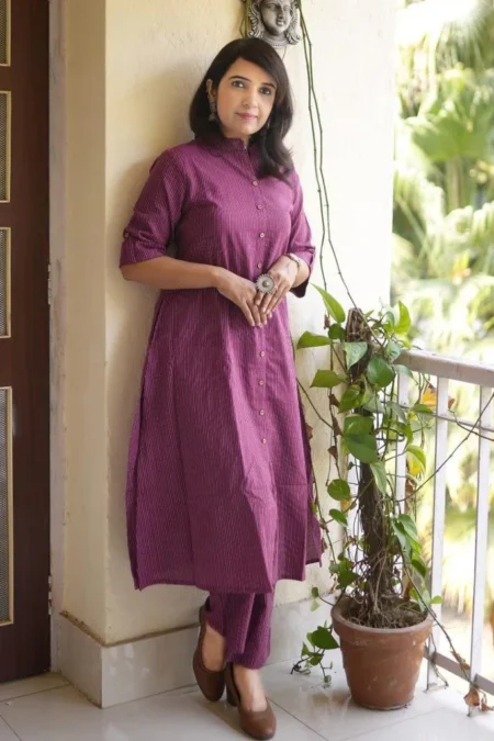 Wine Katha Cotton Kurta and Palazzo Set