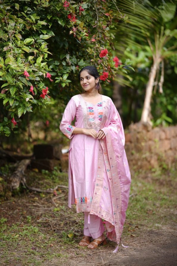 Elegant Pink Embroidered Silk Kurta Set with Dupatta