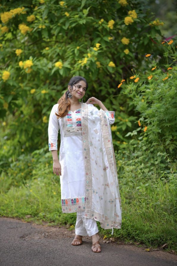 White Embroidered Kurta Set with Dupatta