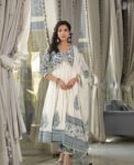 White and Blue Anarkali Kurta Set with Dupatta