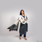 Indigo Blue Ajrakh Print Kurta Set with White Dupatta
