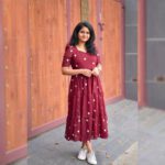 Maroon Heart Print A-Line Midi Dress