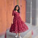 Maroon Heart Print A-Line Midi Dress