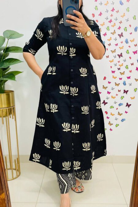 Black Floral Kurta for Women