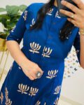 Blue Printed Button-Down Kurta with Ikat Pants