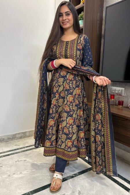 Navy Blue Anarkali Kurta Set with Dupatta