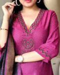 Magenta Embroidered Kurta Set with Black Dupatta