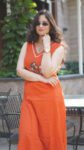 Rust Orange Sleeveless Cotton Kurta Set with Floral Embroidery