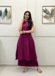 Wine Purple Sleeveless Mirror Work Kurta Set
