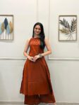 Burnt Orange Sleeveless Mirror Work Kurta Set