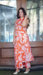Orange Floral Kurta Set Sleeveless Cotton Kurti with Straight Pants