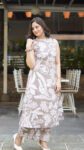 Beige & White Floral Print Kurta Set