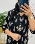 Black Printed Cotton Kurta Set with Dupatta