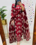 Maroon Printed Cotton Kurta Set with Dupatta