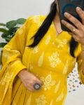 Yellow Printed Cotton Kurta Set with Dupatta