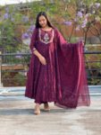 Deep Maroon Anarkali Suit with Embroidered Yoke & Dupatta