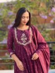 Deep Maroon Anarkali Suit with Embroidered Yoke & Dupatta