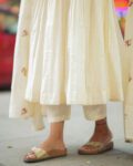 Cream Anarkali Suit Set with Embroidered Dupatta