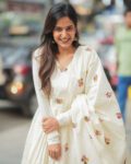 Cream Anarkali Suit Set with Embroidered Dupatta