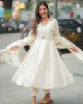 Cream Anarkali Suit Set with Embroidered Dupatta