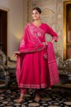 Hot Pink Anarkali Kurta Set with Embroidered Dupatta