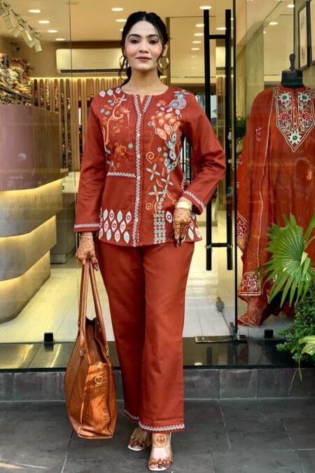 Rust Brown Cotton Co-ord Set for Womens