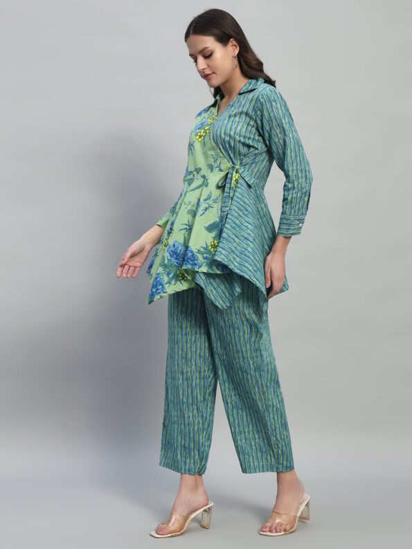 Floral Green Cotton Peplum