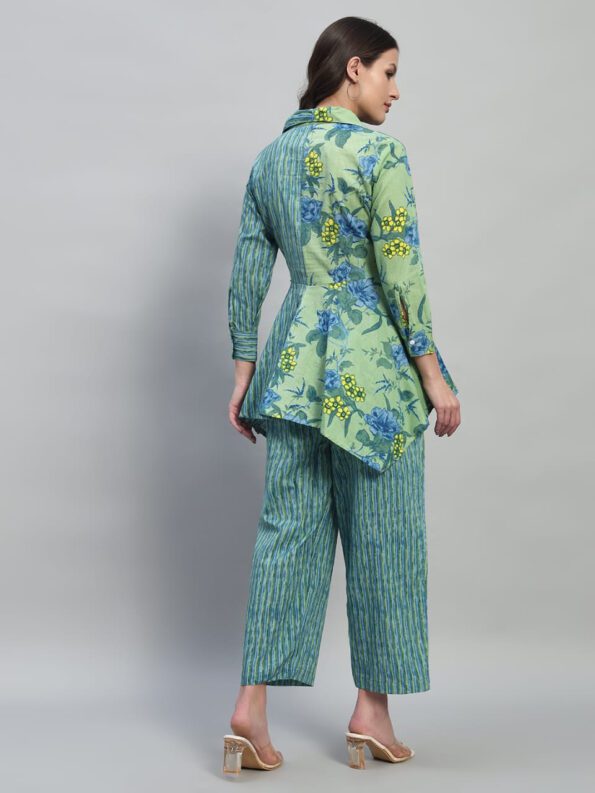 Floral Green Cotton Peplum