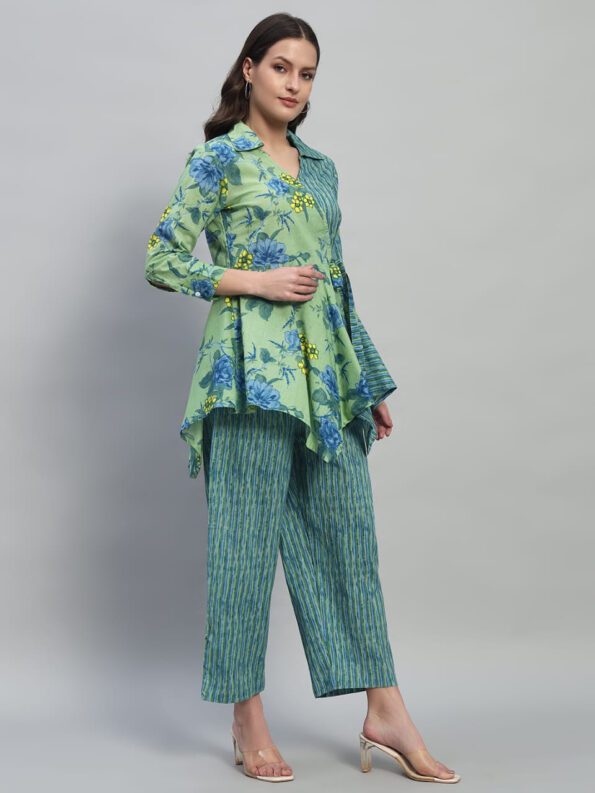 Printed Short Kurti with Striped Pants